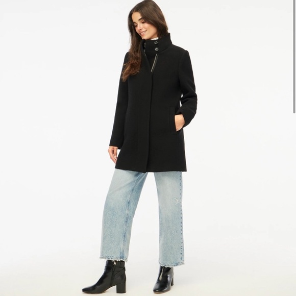 NWT J. Crew Black City Coat with Button Neck Black Wool Peacoat - Picture 1 of 13